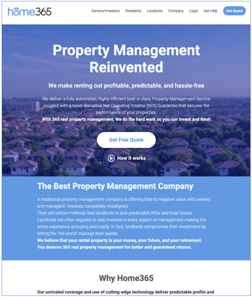 Old Home page of Home365